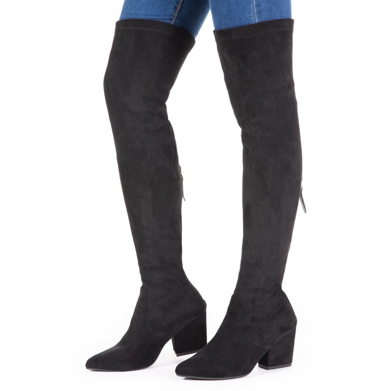 Mtzyoa Over The Knee Boots For Women Chunky Heel Thigh High Black Size 9 Block Heel Boot Women Pointed Toe Stretch Low Heel OTK Boots For Women - Image 4