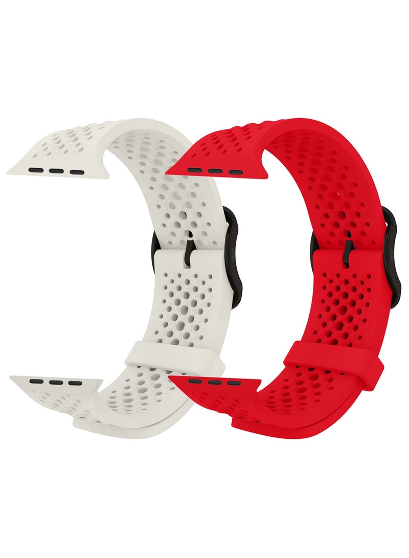 CATANES 2Packs 49mm/45mm/44mm/ Sport Silicone Watch Band Compatible with Apple Watch Series 9/8/7/6/5/4/3/2/1 & SE – Breathable Soft Strap with Buckle - Image 1