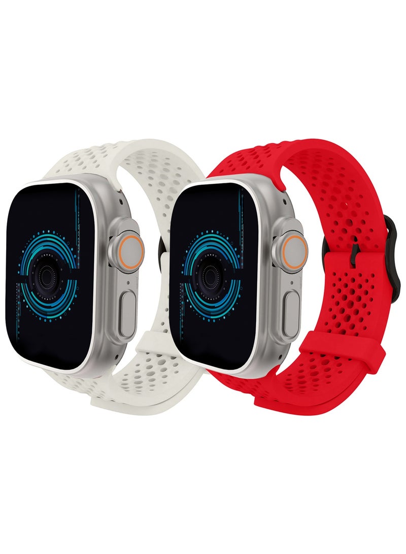 CATANES 2Packs 49mm/45mm/44mm/ Sport Silicone Watch Band Compatible with Apple Watch Series 9/8/7/6/5/4/3/2/1 & SE – Breathable Soft Strap with Buckle - Image 2