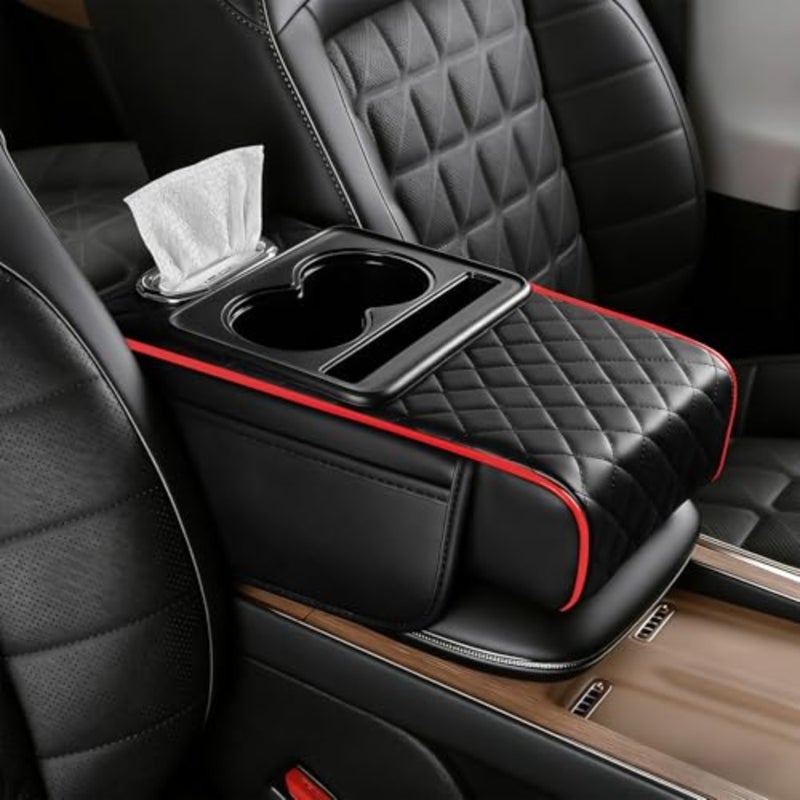 Car Armrest Cushion, Car Center Console Cover, Leather Armrest Cover for Car, Universal Middle Console Cushion with Storage Box, Cup Holder, Phone Slot, Waterproof Interior  Accessories - Image 1