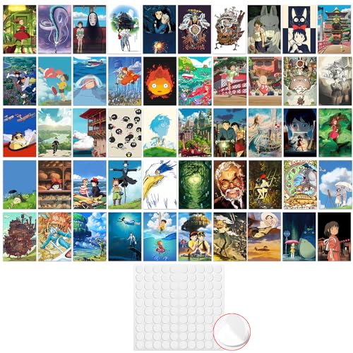 Pounchi Cute Anime Poster Wall Collage Set (50 Pcs 4 x 6 Inch with Glue Dots) Cartoon HD Aesthetic Posters Prints Artworks for Room Bedroom Club Wall Art Decor for Teens Kids - Image 1