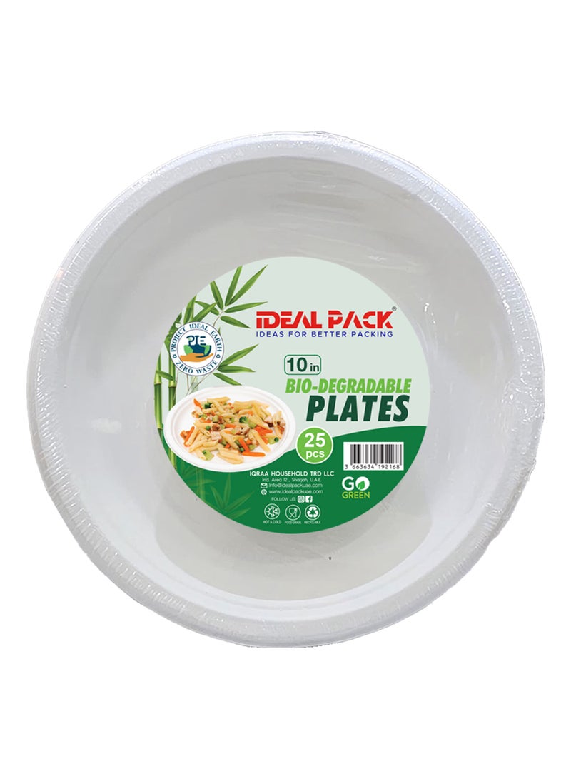 Ideal Pack Biodegradable Plate 10 inch  25 Pieces  Eco Friendly, Compostable, & Sturdy