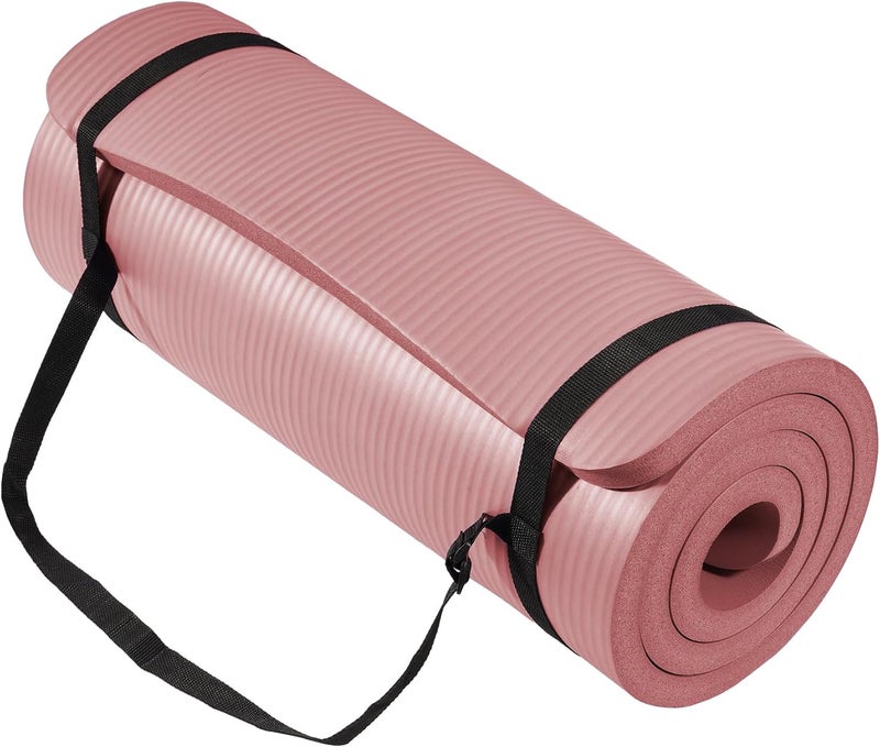 BalanceFrom حصيرة يوغا غوكلاود بسماكة إضافية 71x24 بوصة - فوم عالي الكثافة بسمك 1 بوصة - وسادة تمارين قابلة للتدوير بسطح غير قابل للانزلاق من الجانبين وحزام حمل لتمارين البيلاتس والتمارين المنزلية - Image 1