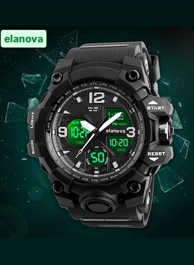 Elanova Stylish wristwatch with analog and digital display, water-resistant, featuring a durable silicone strap, perfect for athletes and everyday use, model EL907 for youth. - Image 2