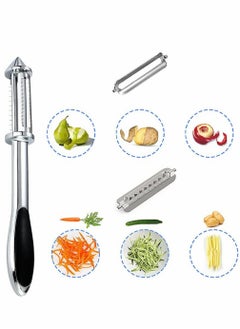 KASTWAVE Vegetable Peeler Stainless Steel Veggie Julienne Built-In Potato Eye Remover Veggie Fruit Peeler With Non-Slip Grip 3 In 1 Kitchen Tool For Potato Veggie Carrot Fruit ( Silver )  - Image 2