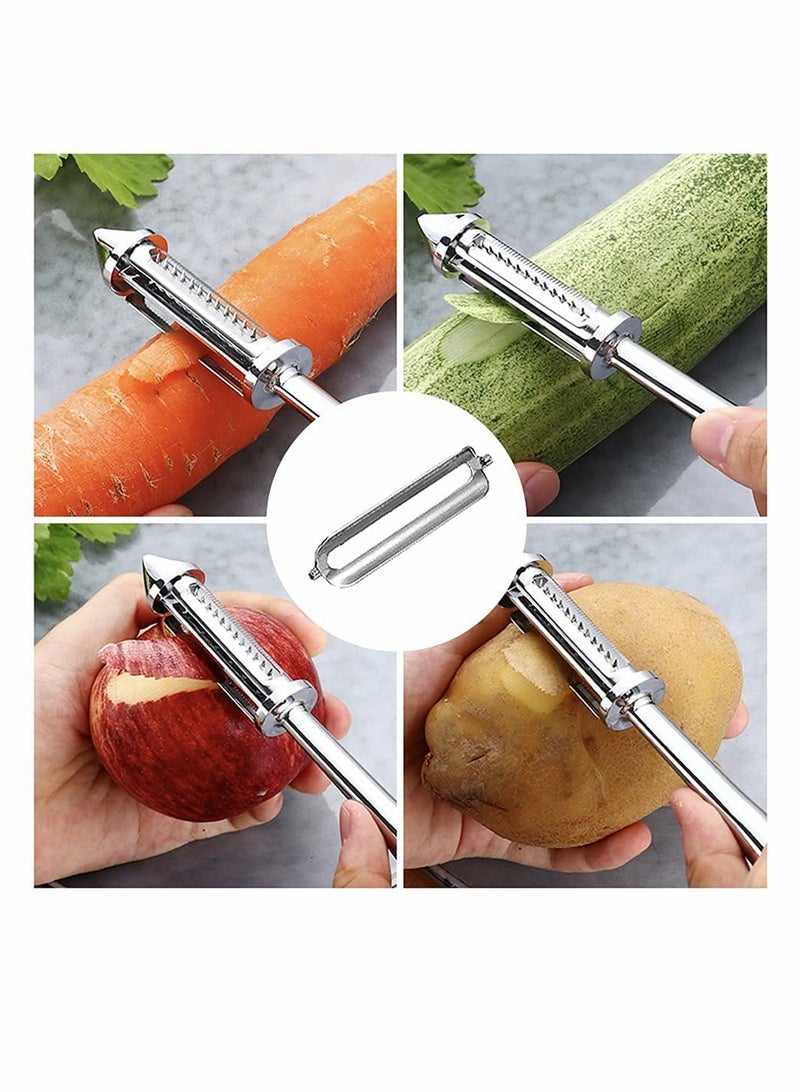 KASTWAVE Vegetable Peeler Stainless Steel Veggie Julienne Built-In Potato Eye Remover Veggie Fruit Peeler With Non-Slip Grip 3 In 1 Kitchen Tool For Potato Veggie Carrot Fruit ( Silver ) - Image 5