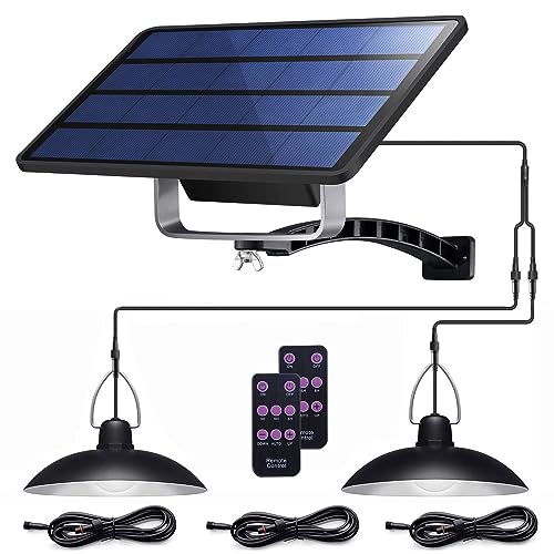 ABZXT Solar Pendant Lights Upgraded Double Bulb Lights IP65 Waterproof Dusk to Dawn Auto Lamp with Remote Controller for Outdoor Shed Barn Chicken Coop Bullpen Pig Pen Stables Tents etc(Dual Lamp) - Image 1