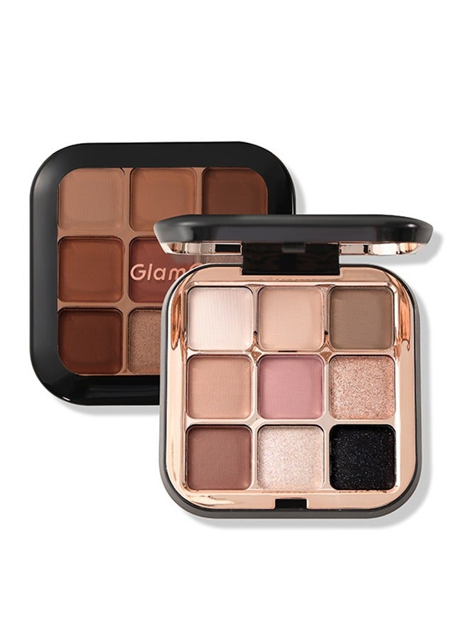 glamcolour 9 Color Eyeshadow Board, Glitter Matte Natural Neutral Color Eyeshadow, Waterproof Long-lasting Natural Blend Pigment Eyeshadow Board Makeup - Image 1