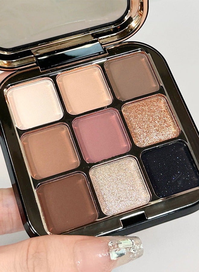 glamcolour 9 Color Eyeshadow Board, Glitter Matte Natural Neutral Color Eyeshadow, Waterproof Long-lasting Natural Blend Pigment Eyeshadow Board Makeup - Image 5