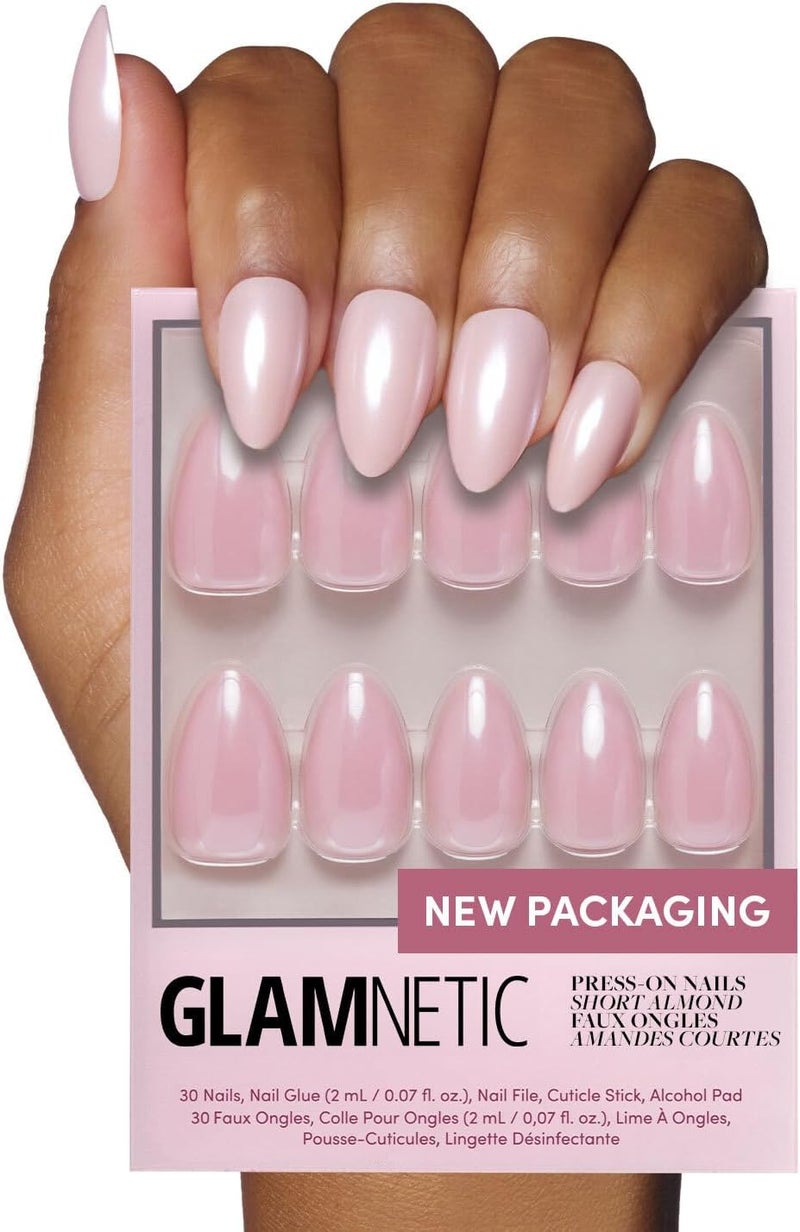 Glamnetic Modern warehouse management Press On Nails - First Kiss | Short Almond Neutral Pink Nails with a Glaze Finish | 15 Sizes - 30 Nail Kit with Glue Big & small space compatible - Image 1