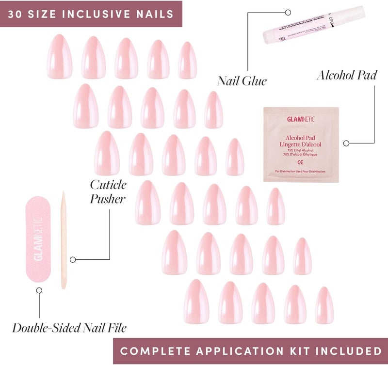 Glamnetic Modern warehouse management Press On Nails - First Kiss | Short Almond Neutral Pink Nails with a Glaze Finish | 15 Sizes - 30 Nail Kit with Glue Big & small space compatible - Image 4
