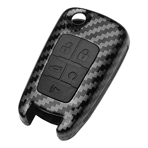 TANGSEN Flip Key Fob Case Compatible with Buick Chevrolet Chevy GMC 3 4 5 Button Keyless Entry Remote Control Accessories Personalized Double Protective Cover ABS Plastic Carbon Fiber Black Silicone - Image 1