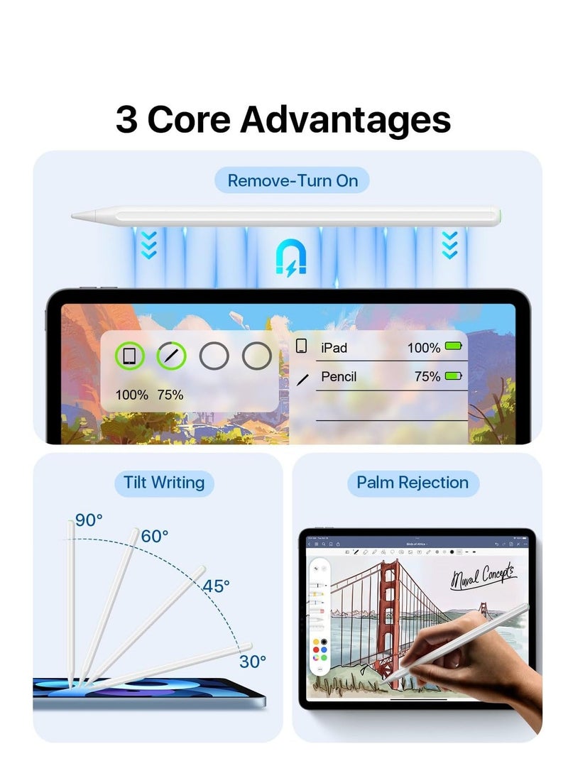 iPad Stylus Pen 2nd Generation Magnetic Wireless Charging Ergonomic Design and Palm Rejection for More Comfort During Use Compatible with iPad Pro 11 inch 1/2/3 iPad Pro 12.9 inch 3/4/5 iPad Air 4/5 iPad Mini 6 White  - Image 3