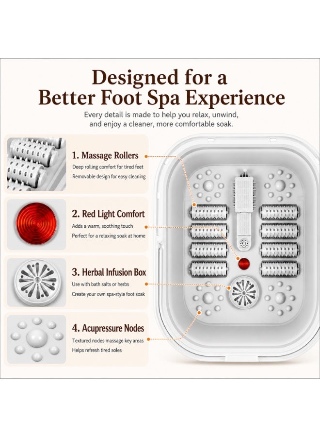 CoreBazz Collapsible Foot Spa Bath Massager, Foldable Foot Soaking Tub with Heat, Bubble, 8 Removable Massage Rollers, Red Light, Acupressure Nodes, Herbal Box, Portable Foot Bath for Home Relaxation - Image 2