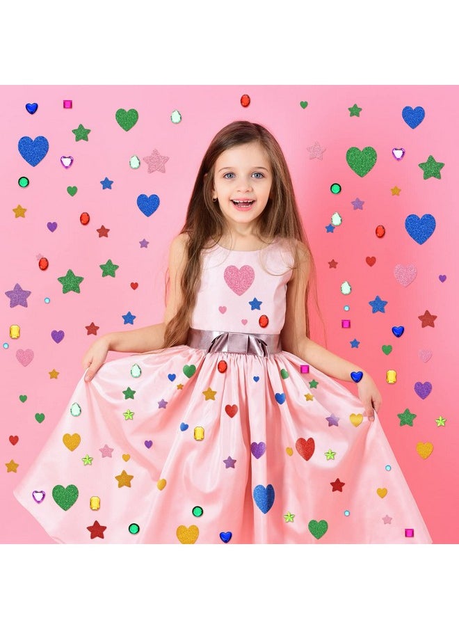 Marspark - 600 Pieces Colorful Glitter Foam Stickers For Kids Self Adhesive Stars Heart Shapes Glitter Stickers Jewels Stickers Gem Stickers Rhinestone For Valentine'S Day Crafts Gems Bling Jewels - Image 1