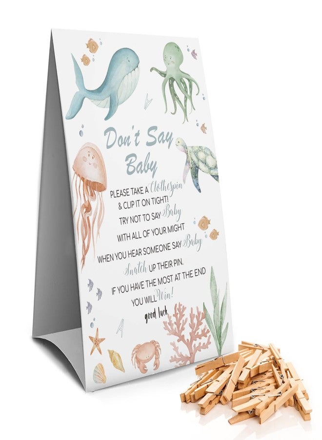 Muruseni Don't Say Baby Clothespin Games Sign(1 Sign + 50 Mini Clothespins), Under The Sea Baby Shower, Gender Neutral Baby Shower - Image 2