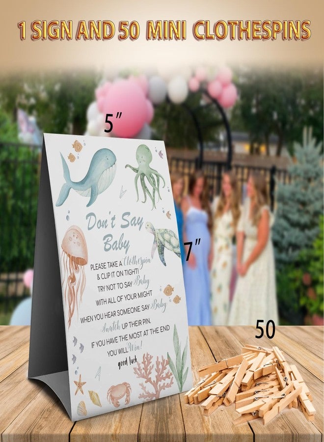 Muruseni Don't Say Baby Clothespin Games Sign(1 Sign + 50 Mini Clothespins), Under The Sea Baby Shower, Gender Neutral Baby Shower - Image 3
