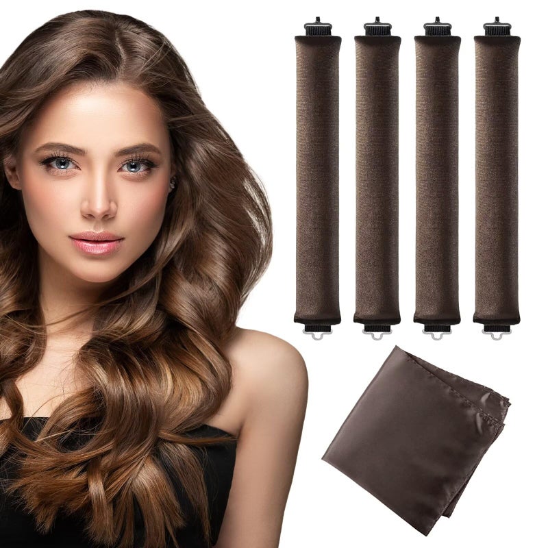 Seritant Heatless Curls Overnight with Satin Head Scarf, Velvet Hair Rollers for Blowout Look, No Heat Curling Rod for Long Thick Hair, Soft Sleep In Flexi Rods - Image 1