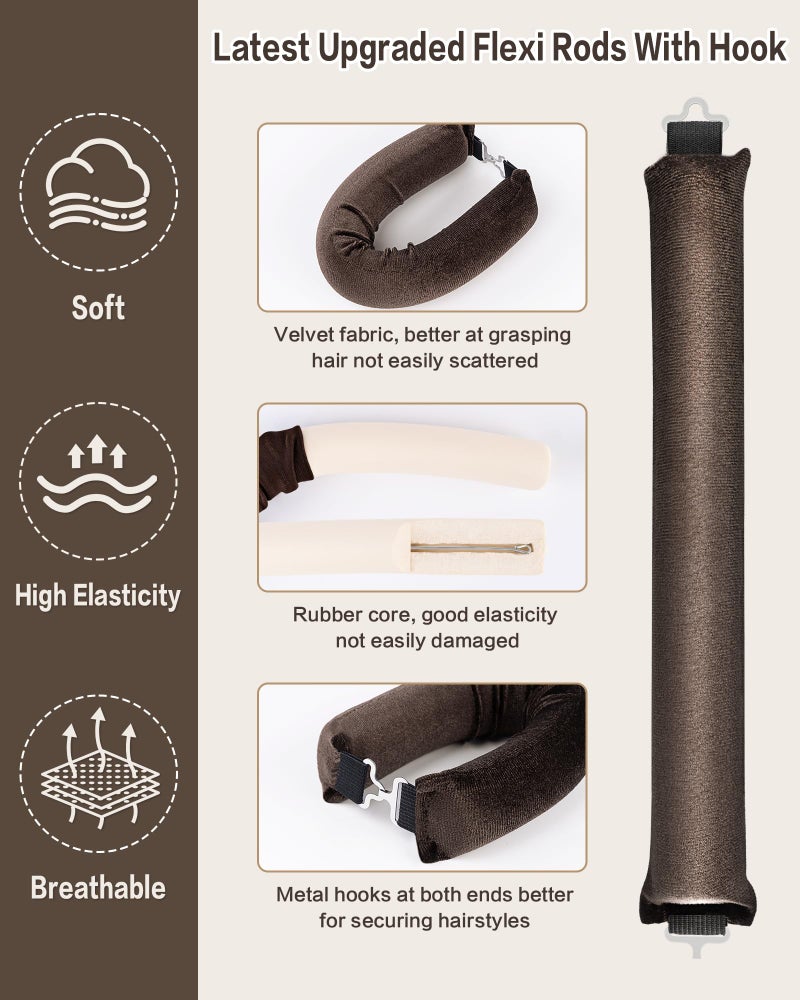 Seritant Heatless Curls Overnight with Satin Head Scarf, Velvet Hair Rollers for Blowout Look, No Heat Curling Rod for Long Thick Hair, Soft Sleep In Flexi Rods - Image 4