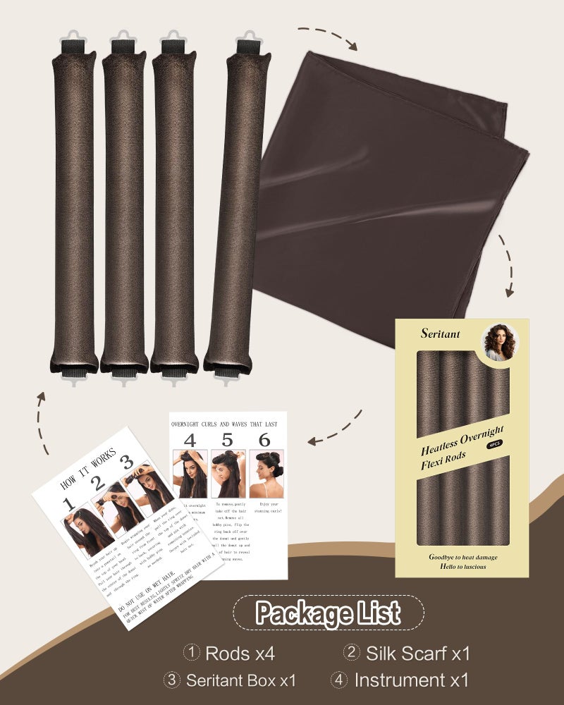 Seritant Heatless Curls Overnight with Satin Head Scarf, Velvet Hair Rollers for Blowout Look, No Heat Curling Rod for Long Thick Hair, Soft Sleep In Flexi Rods - Image 5