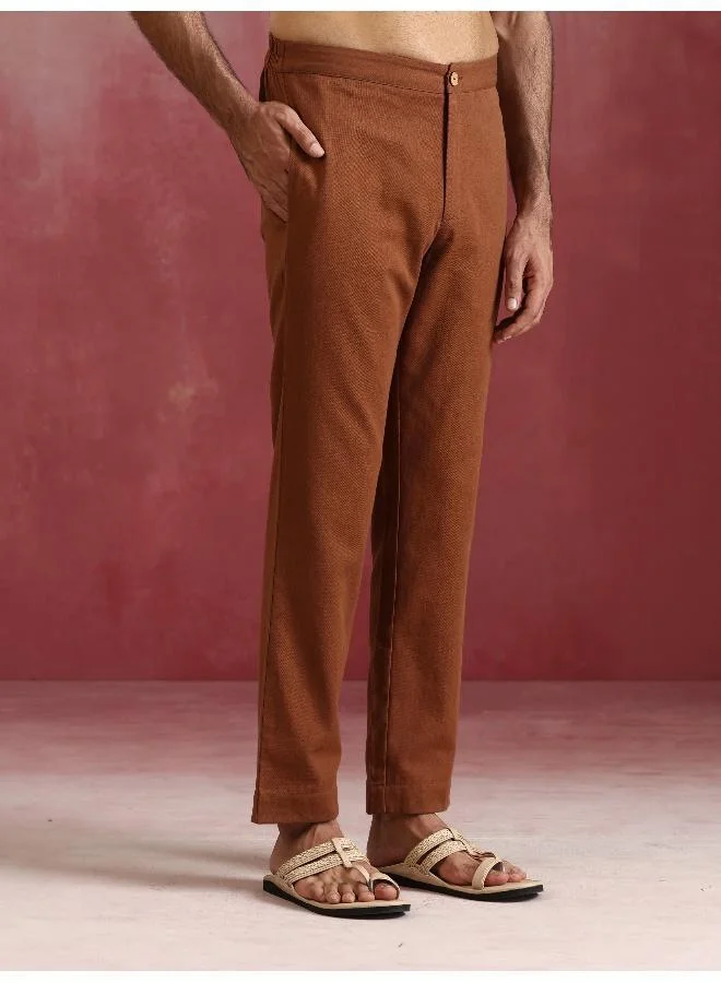 ترو برونز Men's Brown Cotton Shirt Collar Stylized Kurta Co-ord set