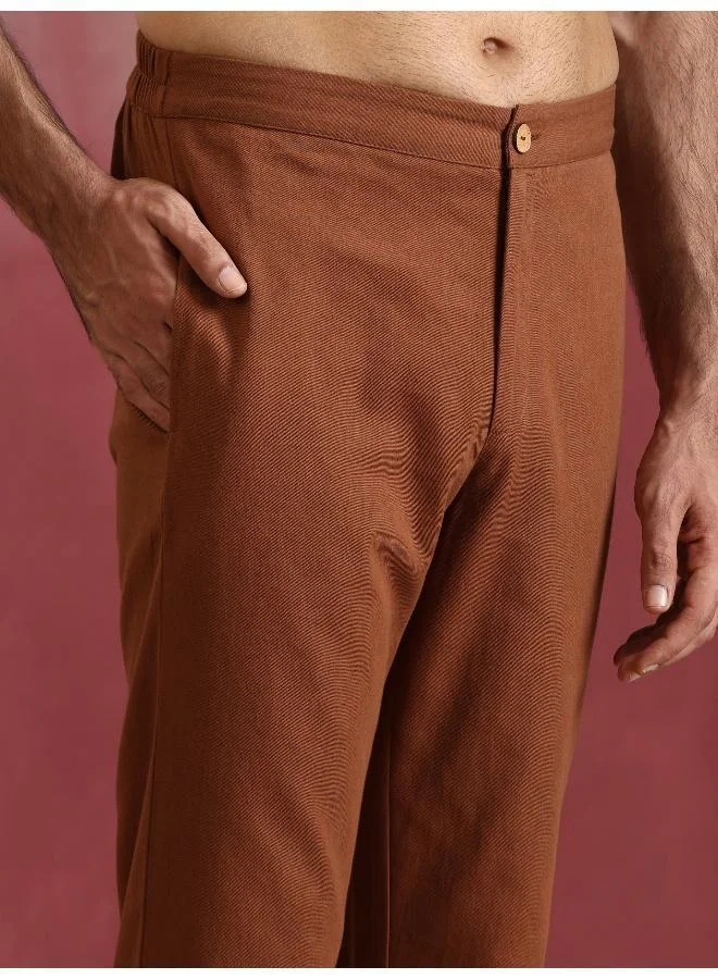 ترو برونز Men's Brown Cotton Shirt Collar Stylized Kurta Co-ord set