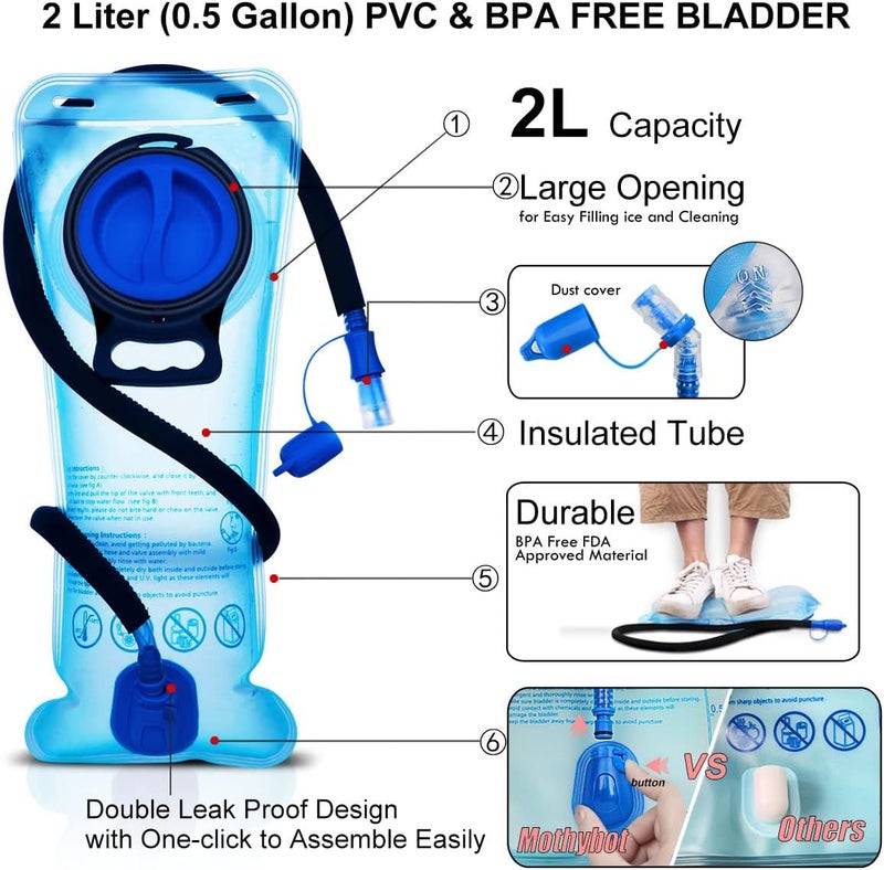Mothybot Hydration Backpack Pack, Water Backpack 20L Capacities Included 2L Hydration Bladder, Festival Essential - Rave Hydration Pack Hydropack Hydro for Hiking, Running, Biking, Festival Gear - Image 3