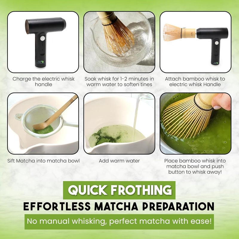 HAPPY PATH & CO. Matcha Electric Whisk Set - Rechargeable Handheld Frother with Whisk and Holder | Automatic Frother for the Perfect Blend | Electric Handheld Frother for Matcha Tea Lovers - Image 5