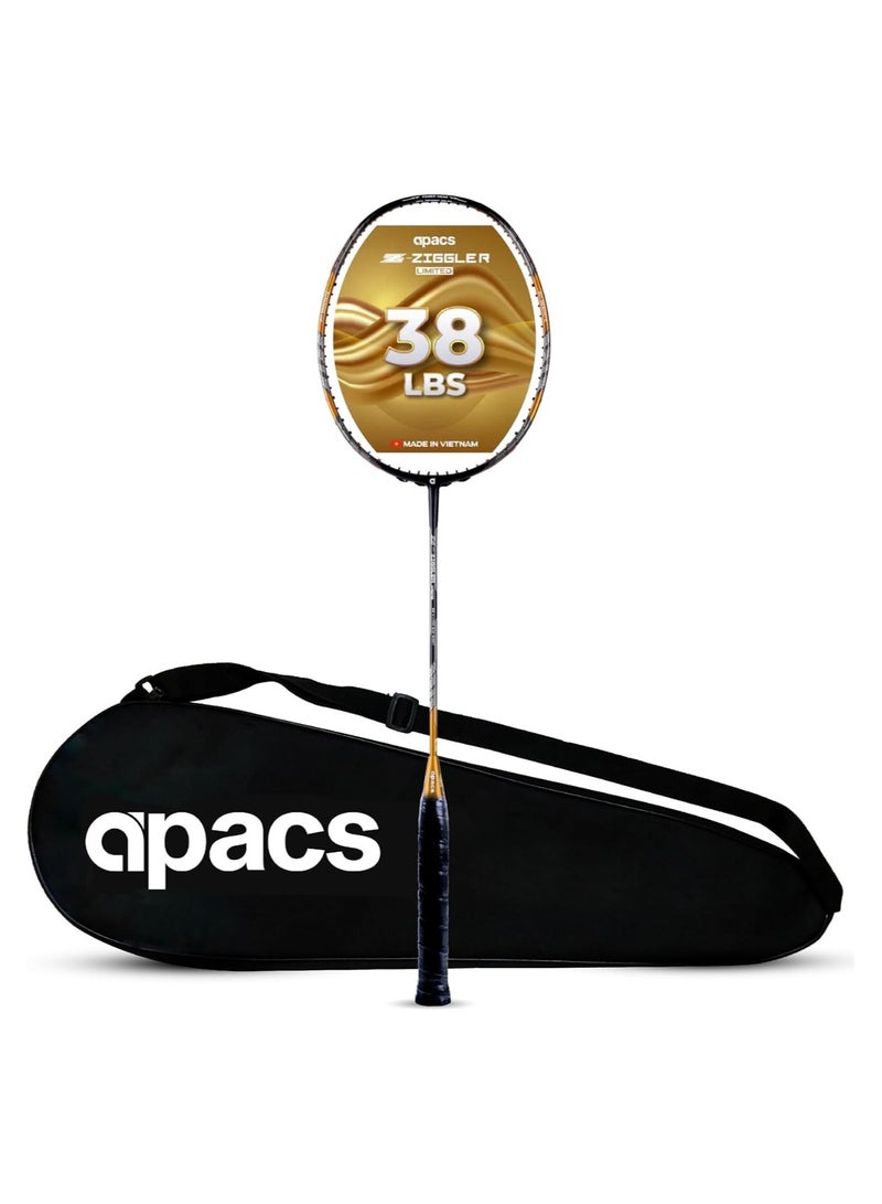 Apacs Z-Ziggler Limited Edition Unstrung Badminton Racket |Graphite   With Free Full Cover | G2-4 1/8 Inches|38 Lbs| 6.2Mm World'S Slimmest Shaft  - Image 1