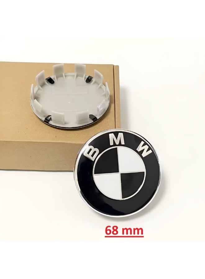 بي إم دبليو غطاء مركز العجلات 68 ملم (4 قطع) لسيارات BMW | غطاء أسود لامع مع شعار أسود وأبيض | أغطية قابلة للتركيب من مادة ABS المتينة | أغطية استبدال لحواف العجلات - Image 4