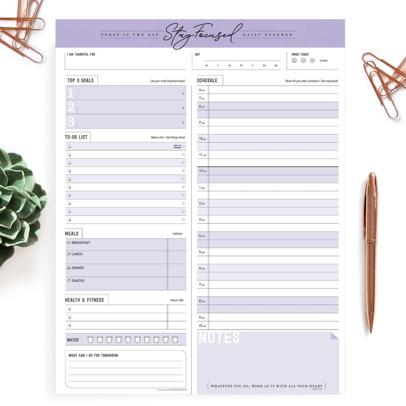 Goody Farm Daily Notepad Planner Schedule To Do List - Stay Focused 50 Tear Off Premium USA (Purple Taro) - Image 1