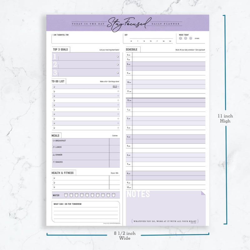 Goody Farm Daily Notepad Planner Schedule To Do List - Stay Focused 50 Tear Off Premium USA (Purple Taro) - Image 3