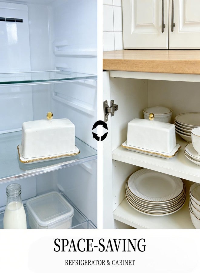 HAN SHENG Ceramic Butter Dish with Lid - Airtight Keeper Countertop Storage Container, Fits East West Coast Butter (3.5" & 4.8" Sticks), Elegant White Kitchen Decor & Gift - Image 4