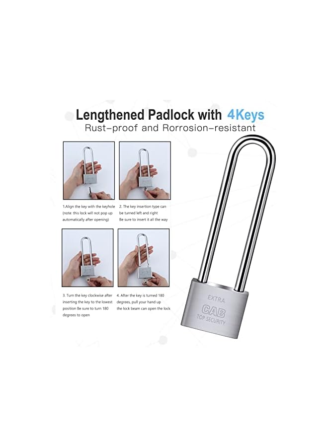 PROMASS PROMASS Lengthened Padlock with 4 Keys, 6.4 Inch Long Shackle Padlock Heavy Duty Lock Waterproof High Security Outdoor Padlock for Warehouses Container Doors Garage Shed  - Image 3