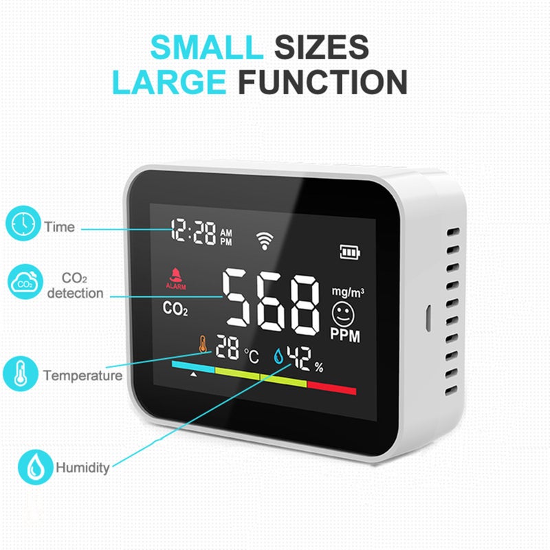 WiFi Smart CO2 Detector Portable Air Quality Monitor CO2 Alarm Meter LCD Temperature Humidity Tester Multifunctional CO2 Temp. & Humidity Detecting Gauge Carbon Dioxide Detection Intelligent Linkage - Image 3