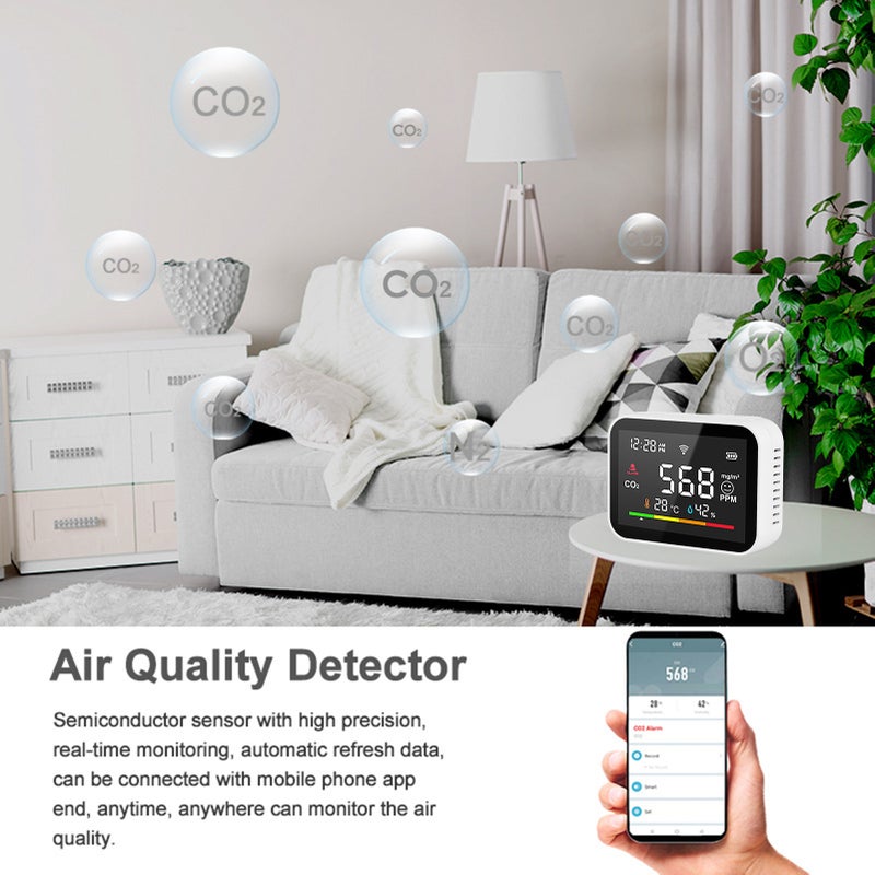 WiFi Smart CO2 Detector Portable Air Quality Monitor CO2 Alarm Meter LCD Temperature Humidity Tester Multifunctional CO2 Temp. & Humidity Detecting Gauge Carbon Dioxide Detection Intelligent Linkage - Image 4