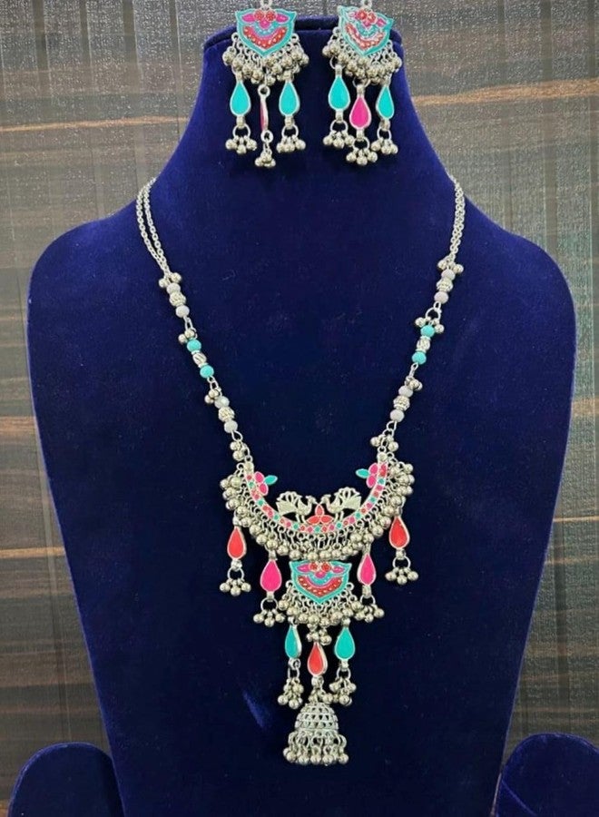 Siddhatva Fashion Latest Stylish Traditional Oxidised Silver Necklace Jewellery Set Women 466 - Image 5