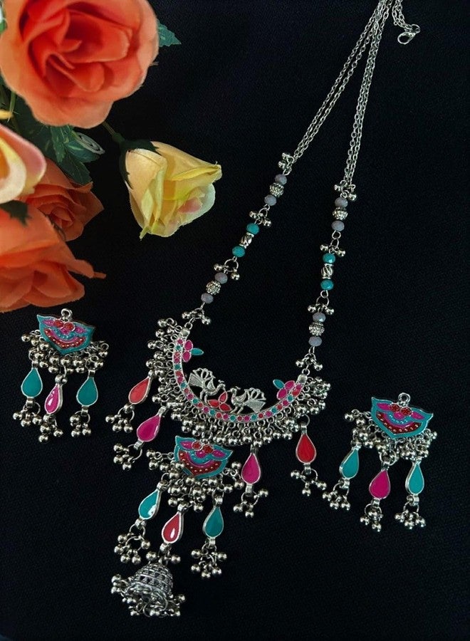 Siddhatva Fashion Latest Stylish Traditional Oxidised Silver Necklace Jewellery Set Women 466 - Image 4