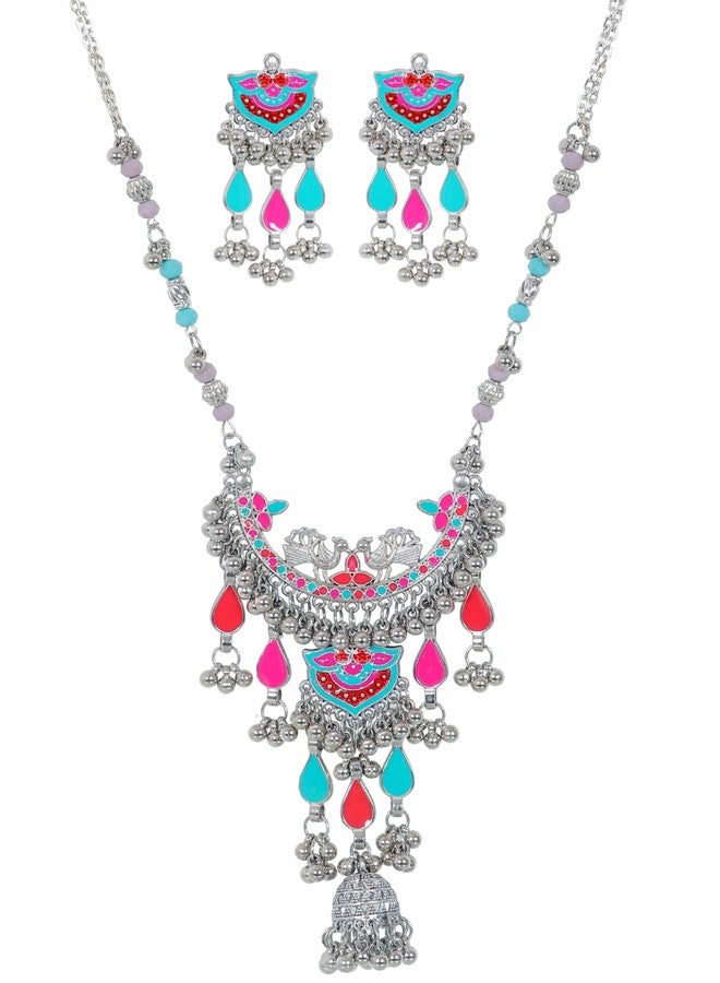 Siddhatva Fashion Latest Stylish Traditional Oxidised Silver Necklace Jewellery Set Women 466 - Image 1