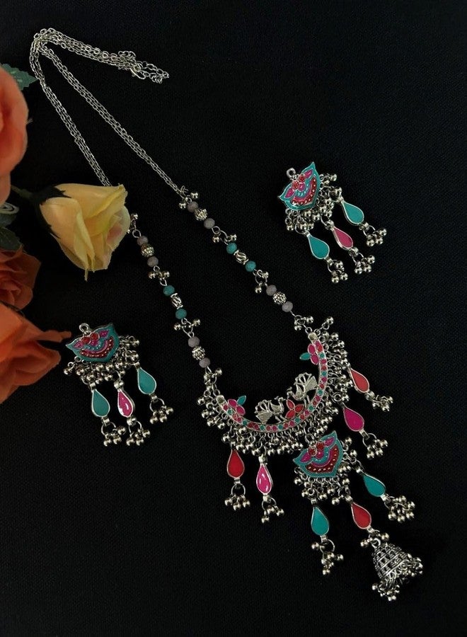 Siddhatva Fashion Latest Stylish Traditional Oxidised Silver Necklace Jewellery Set Women 466 - Image 3