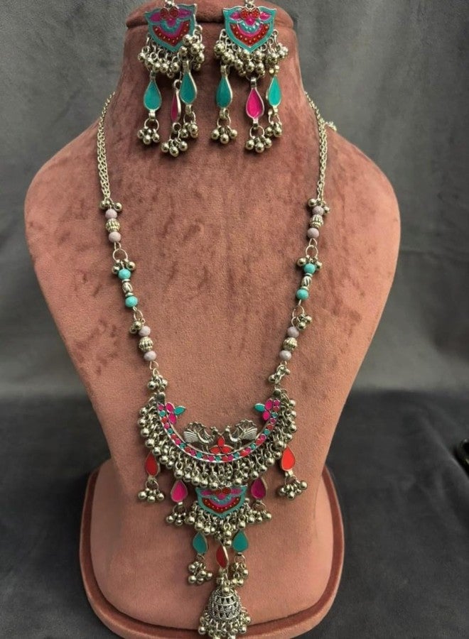 Siddhatva Fashion Latest Stylish Traditional Oxidised Silver Necklace Jewellery Set Women 466 - Image 2