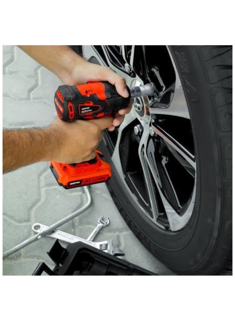 Geepas 18V 1/2" Drive Cordless Impact Wrench|GIW1820BLC-240|Cordless Impact Wrench with 2 Li Batteries| Fast Charging| BL Motor| Maximum Fastening Torque|350 NM|LED Light| Red - Image 5