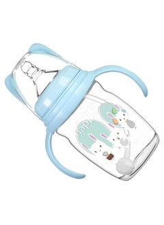 220ml Baby Sippy Cup with Straw and Handle: Spill-Proof Toddler Bottle for 6-12 Months, Portable Infant Drinking Cup (Blue).