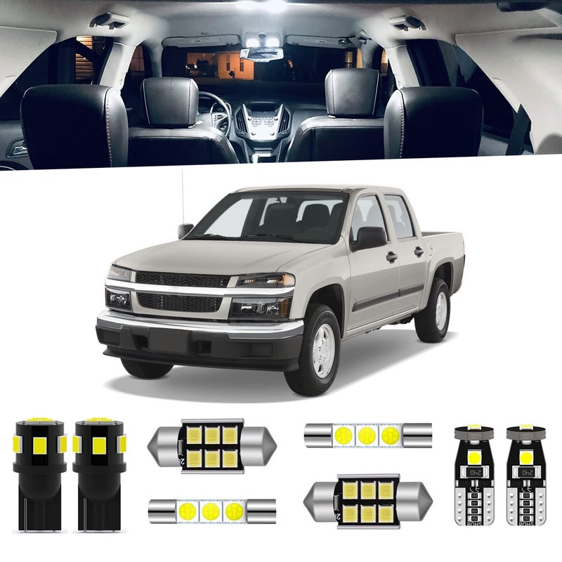 ENDPAGE 9Pieces White LED Interior Light Kit for Chevrolet ColoradoGMC Canyon 2004 2005 2006 2007 2008 2009 2010 2011 2012 LED Lighting Package Cargo Lights License Plate Lights Install Tool