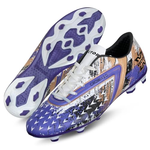 Vector X Crown 2.0 Imported PU Upper | TPU Sole | Elegant Design | Light Weight | Socce/Football Stud | Men, Youth, Boys (White-Violet) Size-4 - Image 1