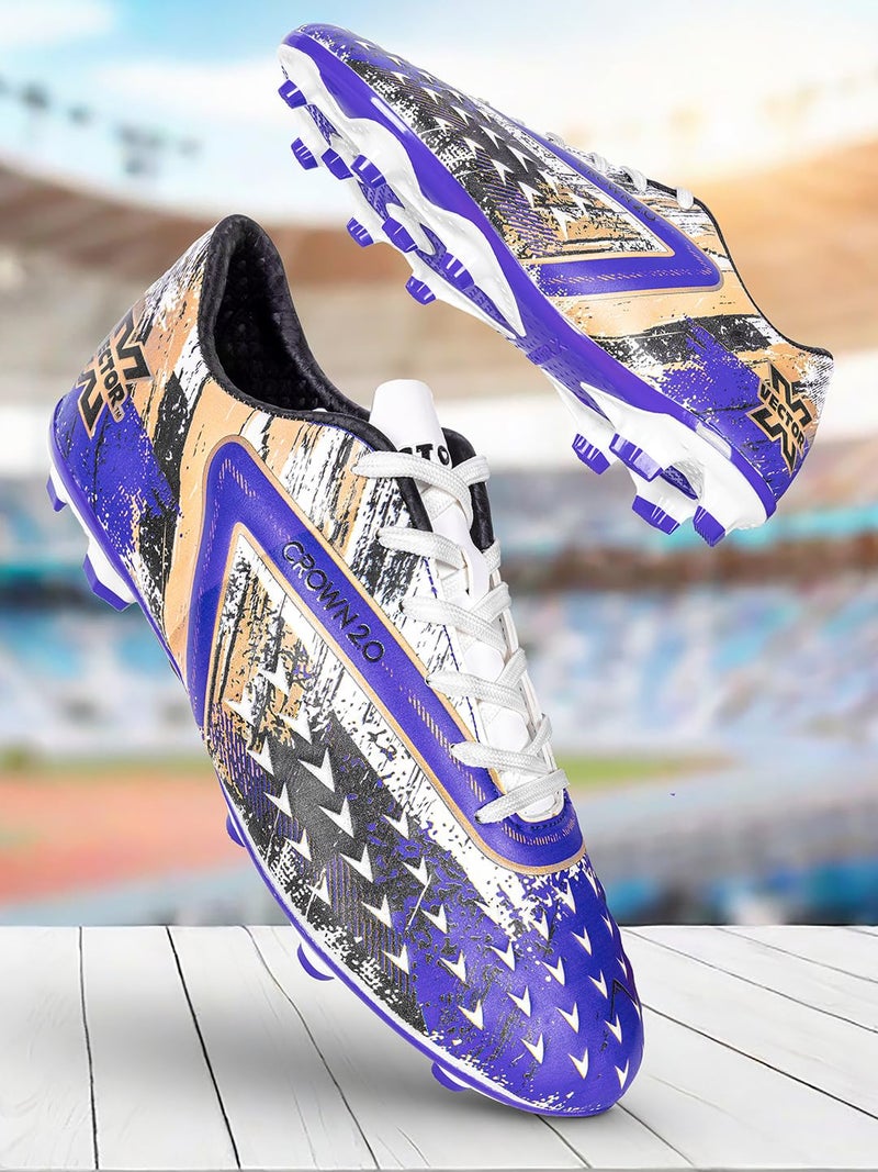 Vector X Crown 2.0 Imported PU Upper | TPU Sole | Elegant Design | Light Weight | Socce/Football Stud | Men, Youth, Boys (White-Violet) Size-4 - Image 2