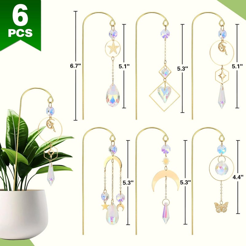HYBEADS مصيدات الشمس الكريستالية، عبوة تحتوي على 6 قطع، أسوار دعم صغيرة للنباتات المزروعة في أوعية، أسوار دعم للنباتات الداخلية، أدوات لجمع أشعة الشمس، زينة للحدائق ونوافذ المنازل. - Image 3