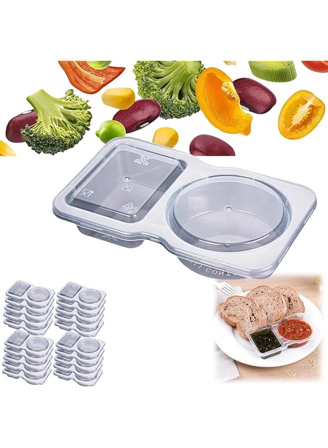 Excefore Double Compartment Condiment Container With Lids, Clear Plastic Portion Cups, Travel Snack Containers For Condiments Or Dips, 2 Compartment Condiment Containers (20Pcs) - Image 1