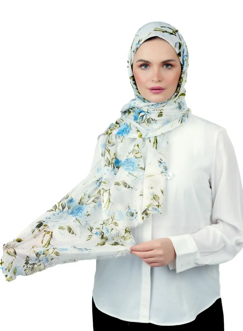 AMICA  AMICA Floral Printed Hijab Soft Natural Fiber Long Head Scarf for Women-Blue  | Best Price UAE