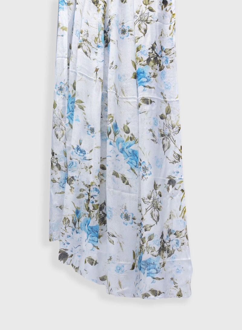 AMICA Floral Printed Hijab Soft Natural Fiber Long Head Scarf for Women-Blue - Image 3